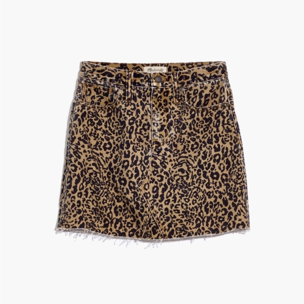Madewell Size 26 Rigid Denim A-Line Mini Skirt in Leopard Autumn Meadow Print